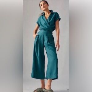Atheta Playa 100% Linen Wide Leg Cropped Pants in Borealis Green